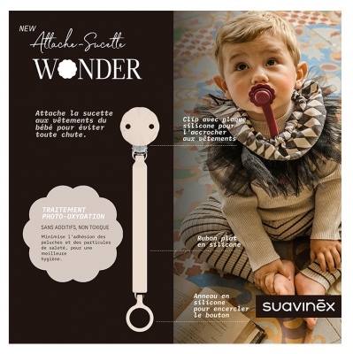 Suavinex Attache Sucette Silicone 0 Mois et + - Modèle : Rose
