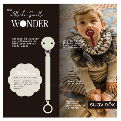 Suavinex Attache Sucette Silicone 0 Mois et + - Modèle : Vert d'Eau