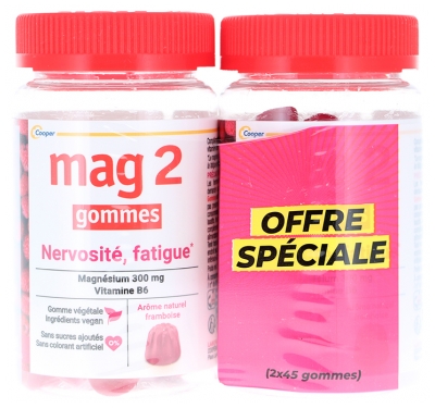 Mag 2 Gommes Nervosité Fatigue Framboise Lot de 2 x 45 Gummies