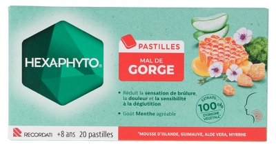 Hexaphyto Pastilles Mal de Gorge Goût Menthe 20 Pastilles