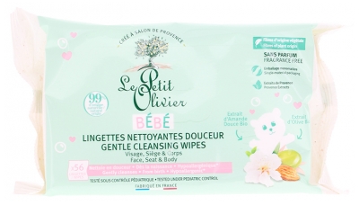 Le Petit Olivier Bébé 56 Lingettes Nettoyantes Douceur Visage Siège & Corps