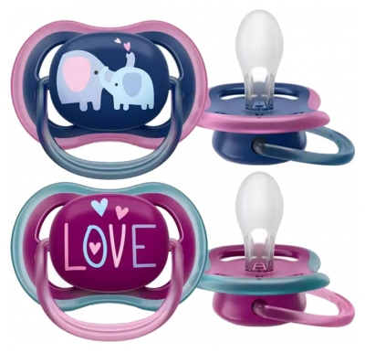 Avent Ultra Air 2 Sucettes Orthodontiques 18 Mois et + - Modèle : Éléphants/Love