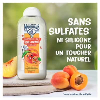 Le Petit Marseillais Shampoing Démêlant 2en1 Bébé & Enfant Abricot Pêche 300 ml