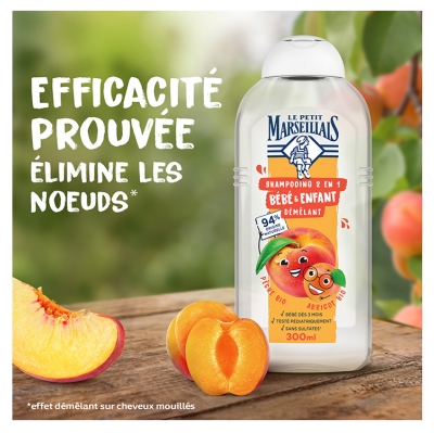 Le Petit Marseillais Shampoing Démêlant 2en1 Bébé & Enfant Abricot Pêche 300 ml