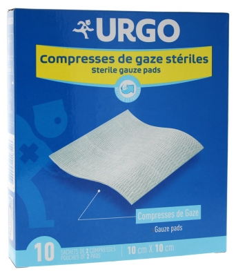 Urgo Compresses of Sterile Gauze 10cm x 10cm 10 Sachets of 2 Compresses