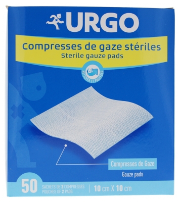 Urgo Sterilní gázové kompresy 10 cm x 10 cm 50 sáčků po 2 kompresách