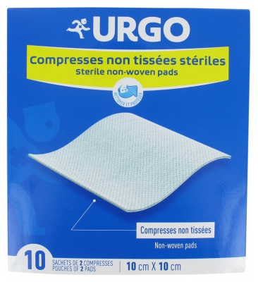 Urgo Compresses Stériles Non Tissées 10 cm x 10 cm 10 Sachets de 2 Compresses