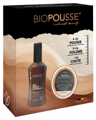 Biopousse Lahjapakkaus Hair Growth & Thickness Bio hiusneste 100 ml + Natural Mango Ravitseva naamio 50 ml