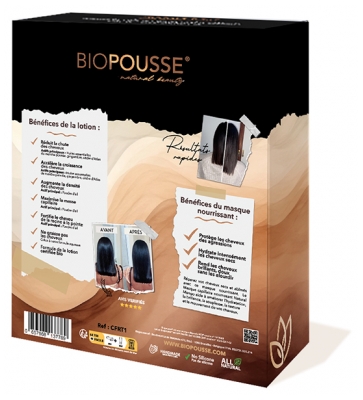 Biopousse Set di Lozioni Organiche per la Crescita e lo Spessore dei Capelli 100 ml + Maschera Nutriente al Mango Naturale 50 ml