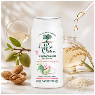 Șampon cu Lapte de Migdale Dulci și Cremă de Orez Le Petit Olivier 250 ml