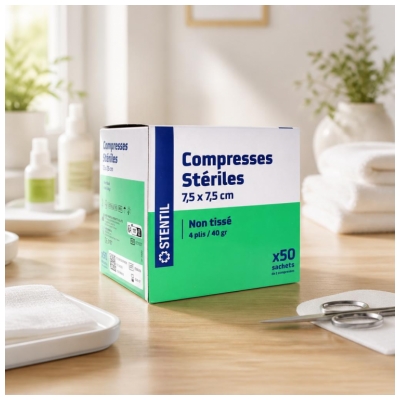 Stentil Sterile, Ungewebte Kompressen 50 Beutel mit je 2 Kompressen (7,5 x 7,5 cm)