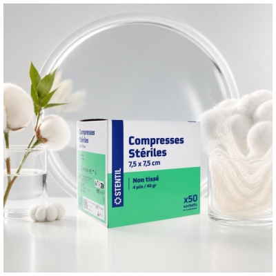 Stentil Sterile, Ungewebte Kompressen 50 Beutel mit je 2 Kompressen (7,5 x 7,5 cm)