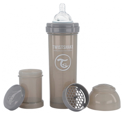 Twistshake Biberón Anticólicos L 330 ml A Partir de 4 Meses - Color: Gris pastel