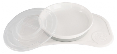 Twistshake Mini Plateau Click Mat + Assiette & Couvercle 6 Mois et + - Couleur : Blanc