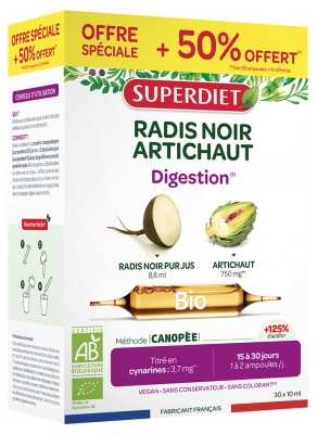 Superdiet Radis Noir - Artichaut Bio 20 Ampoules + 10 Ampoules Offertes