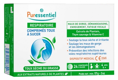 Puressentiel Respiratoire Toux Sèche ou Grasse 24 Comprimés à Sucer