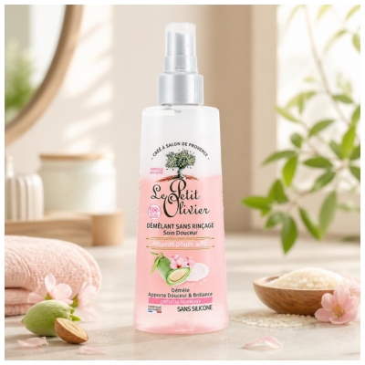 Le Petit Olivier Rozčesávací péče bez oplachování Jemná péče Sladká mandle & Rýže 150 ml