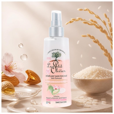 Le Petit Olivier Rozčesávací péče bez oplachování Jemná péče Sladká mandle & Rýže 150 ml