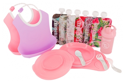 Twistshake Les Essentiels Gift Set Meal Kit 6 Months and Up - Colour: Pastel pink / Violet / White