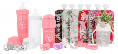 Twistshake Set Die Essentials Ernährungs-Kit ab 0 Monaten - Farbe: Pastellrosa / Weiß / Violett