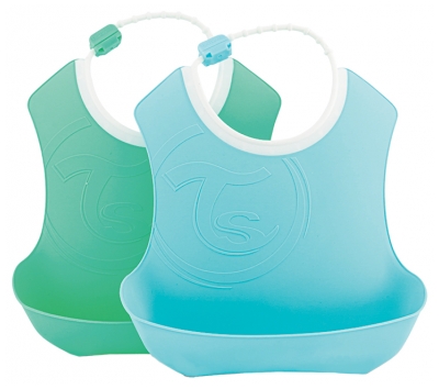 Twistshake Soft Bib With Recuperator 4 Months and Up Set of 2 - Colour: Pastel blue - Green