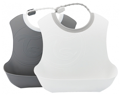 Twistshake Soft Bib With Recuperator 4 Months and Up Set of 2 - Colour: Pastel grey - White