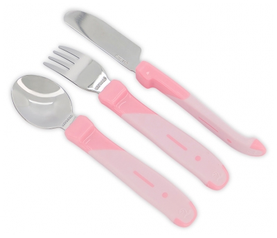 Talheres de Treino em Aço Inoxidável Twistshake 12 Meses e + - Cor: Rosa pastel