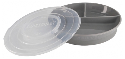 Twistshake Compartmented Plate and Lid 6 Months and Up - Colour: Pastel grey