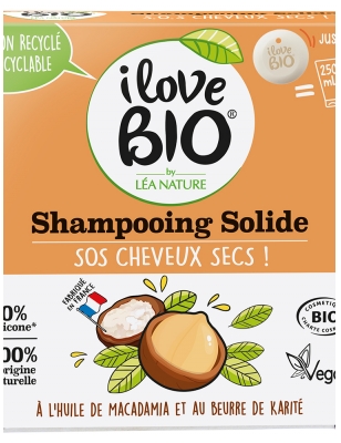 I Love Bio Shampoing Solide Huile de Macadamia et Beurre de Karité Bio 65 g