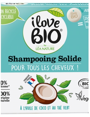 I Love Bio Shampoing Solide Huile de Coco et Thé Vert Bio 65 g