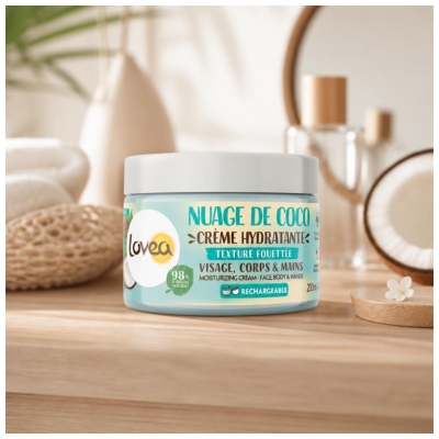 Lovea Crème Hydratante Visage Corps & Mains Nuage de Coco 200 ml