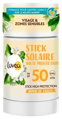 Lovea Stick Solaire Visage & Zones Sensibles Monoï de Tahiti Haute Protection SPF50 40 g