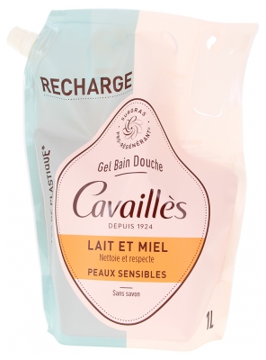 Cavaillès Gel Bain Douche Peaux Sensibles Lait et Miel Éco-Recharge1 L