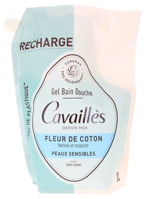 Cavaillès Gel Bain Douche Peaux Sensibles Fleur de Coton Éco-Recharge 1 L