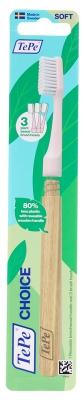 TePe Choice Brosse à Dents en Bois Réutilisable + 3 Têtes Souple - Couleur : Rose