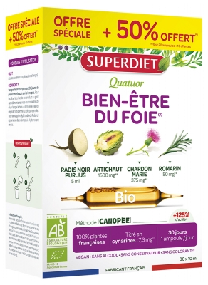 Superdiet Quatuor Chardon Marie Digestion Bio 20 Ampoules + 10 Offertes