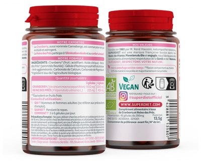 Superdiet Cranberry Reine des Prés Bio 45 Gélules