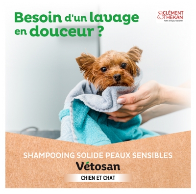 Clément Thékan Vétosan Shampoing Solide Peaux Sensibles Chiens et Chats Bio 100 g