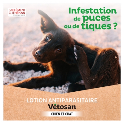 Clément Thékan Vétosan Lotion Antiparasitaire Sans Rinçage pour Chiens et Chats Bio 150 ml