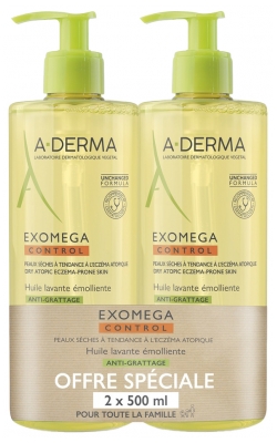 A-DERMA Exomega Control Emollient Cleansing Oil Anti-Scratching 2 x 500ml