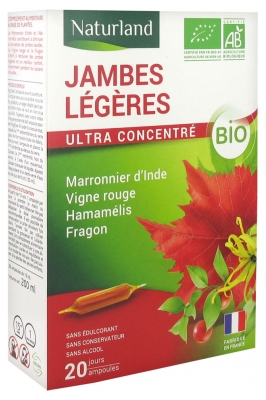 Naturland Jambes Légères Bio 20 Ampoules Buvables de 10 ml