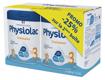 Physiolac Croissance 3 12 à 36 Mois Lot de 2 x 800 g