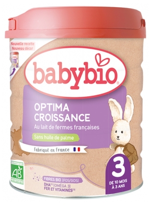 Babybio Optima Croissance 3 au Lait de Fermes Françaises de 10 Mois à 3 Ans Bio 800 g