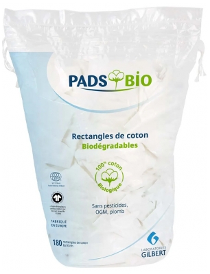 Gilbert Pads Bio 180 Rectangles de Coton 8 x 10 cm