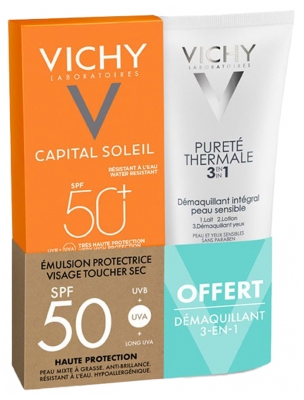 Vichy Capital Soleil Face Protection Emulsion SPF50 50ml + Pureté Thermale Integral Make-Up Remover 100ml Free