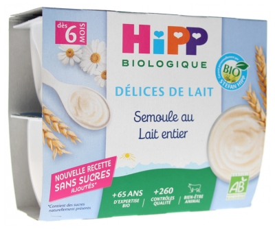 HiPP Délices de Lait Semoule au Lait Entier dès 6 Mois Bio 4 Pots