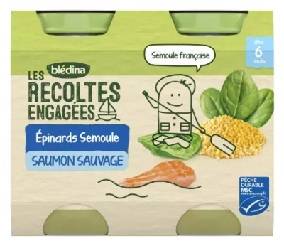 Blédina Engagierte Ernten Spinat Grieß Lachs Wild ab 6 Monaten 2 Gläser