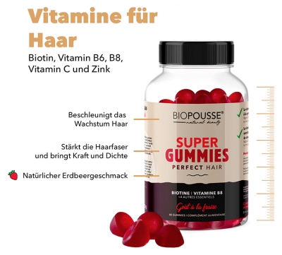 Biopousse Super Gummies Perfektes Haar Erdbeergeschmack 60 Gummis