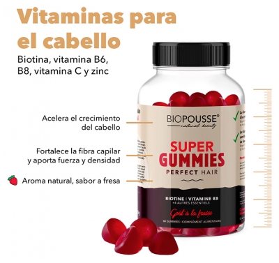 Biopousse Super Gummies Perfect Hair Sabor Fresa 60 Gomas
