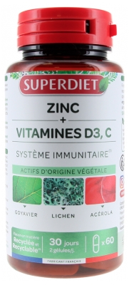 Superdiet Cinks + Vitamīni D3, C 60 Kapsulas